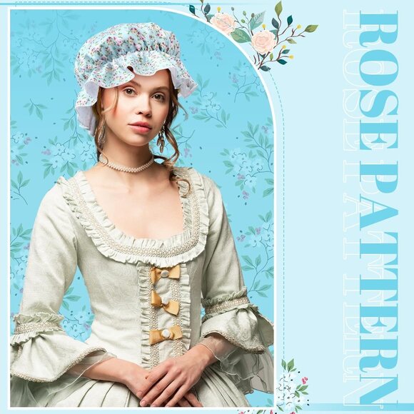 Women Mop Caps 3 Pack Vintage Colonial Maid Nurse Headwear Floral Polyester - Picture 4 of 6